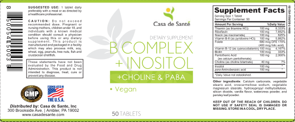 Vitamin B-100 Complex + Inositol + Choline & PABA, Vegan