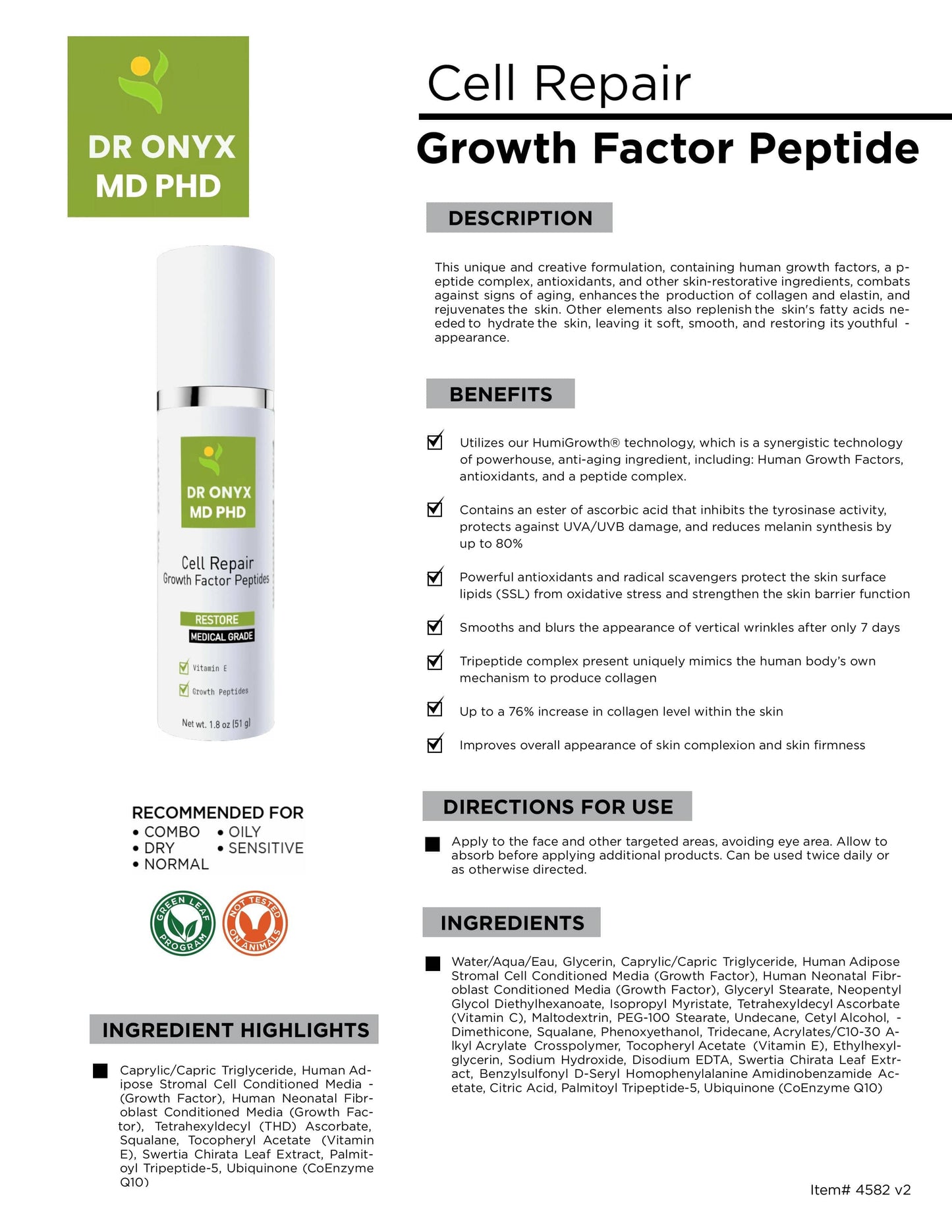 Cellular Repair Growth Factor Peptide Serum (MD PhD Formulated)