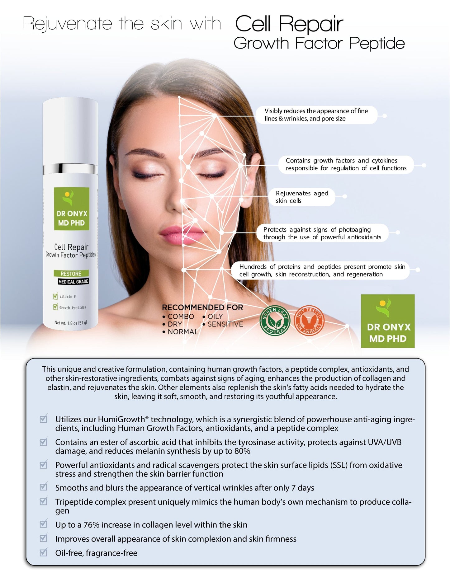 Cellular Repair Growth Factor Peptide Serum (MD PhD Formulated)