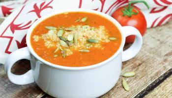 Low FODMAP Tomato Basil Quinoa Soup with Savory Granola Recipe