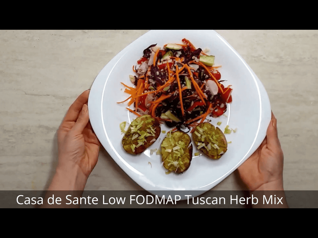 Vegetarian Low FODMAP Tuscan Herb Baked Potatoes and Quinoa Salad  Recipe (Video)