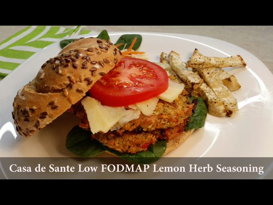 Vegetarian Low FODMAP Burger with Baked Celeriac Fries  Recipe (Video)