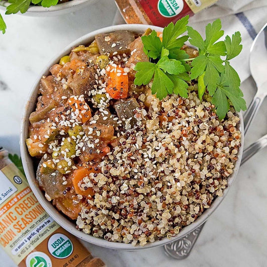 Low FODMAP Vegan Spice Eggplant Stew with Quinoa