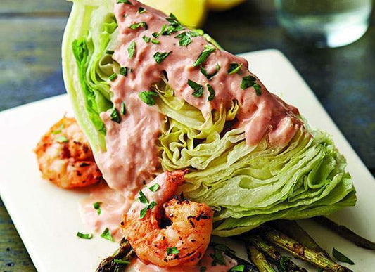 Low FODMAP Iceberg Wedge with Yogurt and Grilled Shrimp Recipe - casa de sante