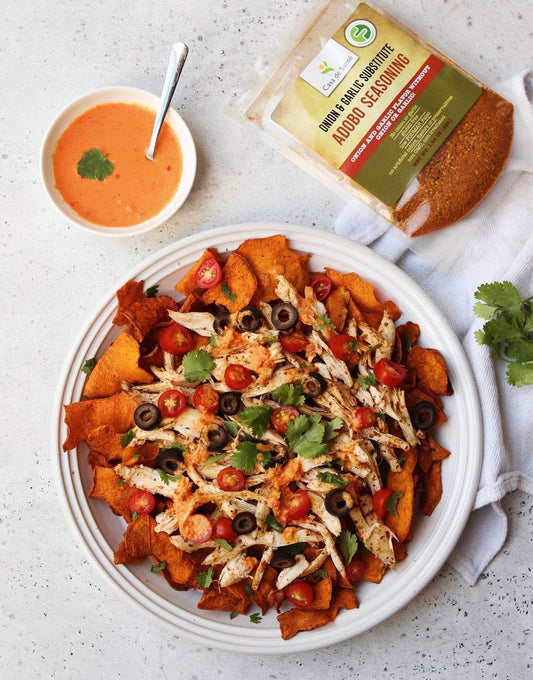 Low FODMAP Paleo Chicken Nachos + Red Pepper Dressing Recipe - casa de sante