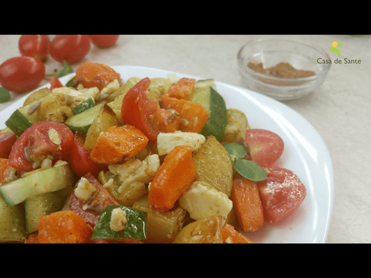 Low FODMAP Vegetarian Tomato Cucumber Feta Salad Recipe (Video) - casa de sante