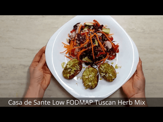 Vegetarian Low FODMAP Tuscan Herb Baked Potatoes and Quinoa Salad Recipe (Video) - casa de sante