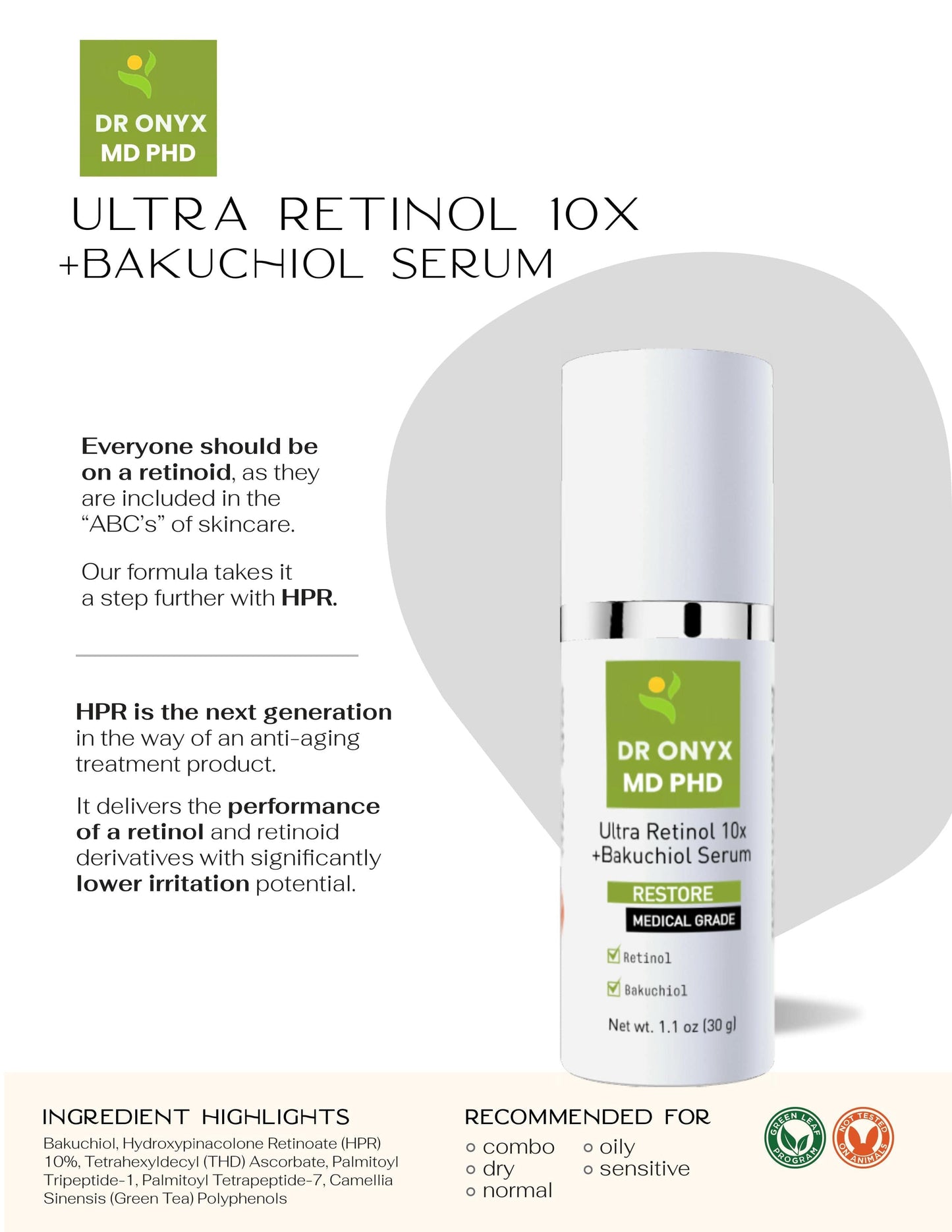 Retinol + Bakuchiol Age Defense Serum (MD PhD Formulated)