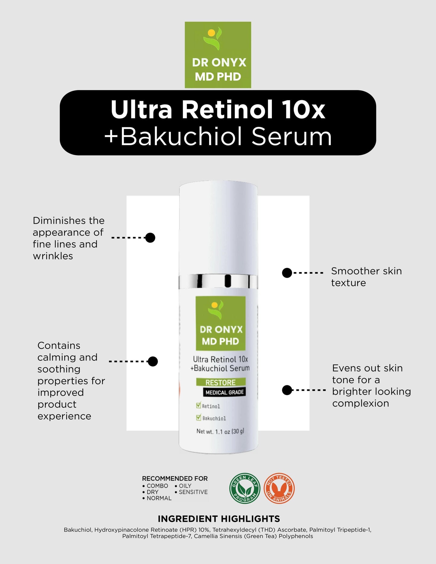 Retinol + Bakuchiol Age Defense Serum (MD PhD Formulated)