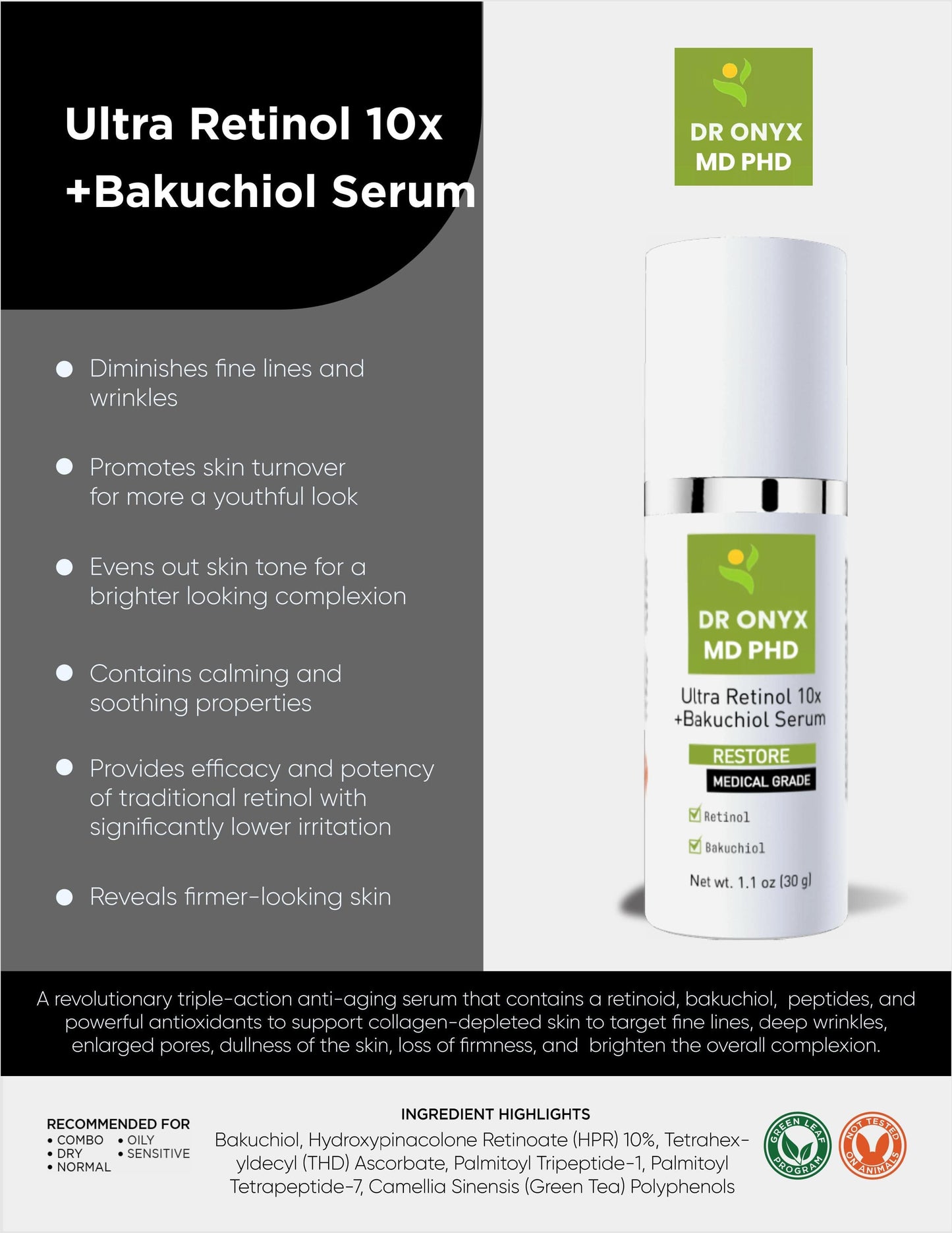 Retinol + Bakuchiol Age Defense Serum (MD PhD Formulated)