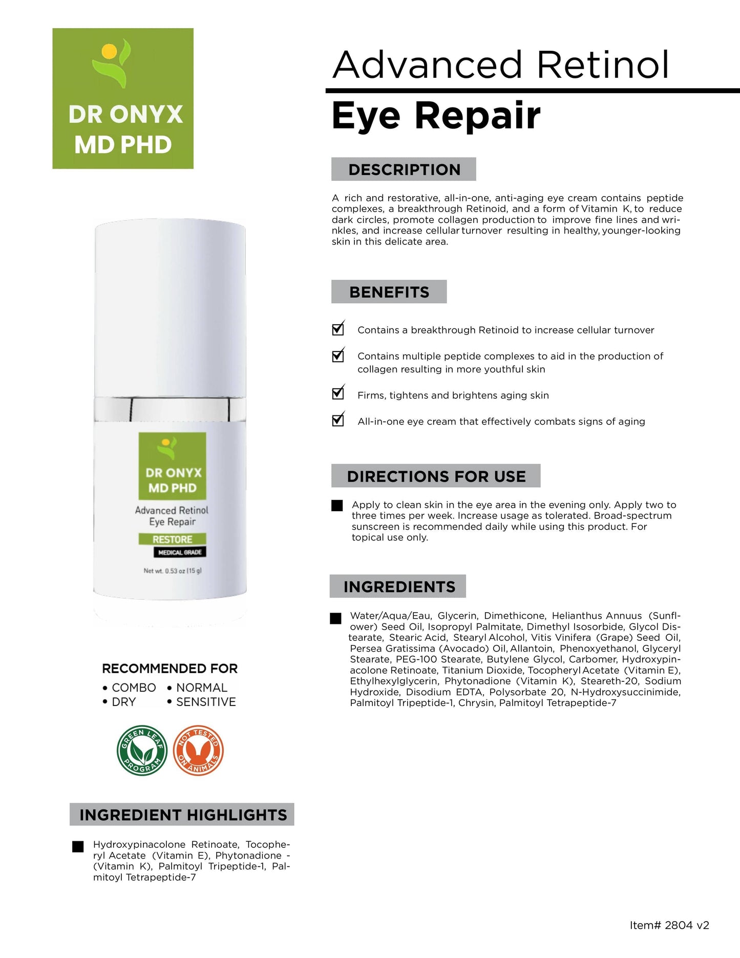 Encapsulated Retinol Eye Repair Cream (MD PhD Formulated)
