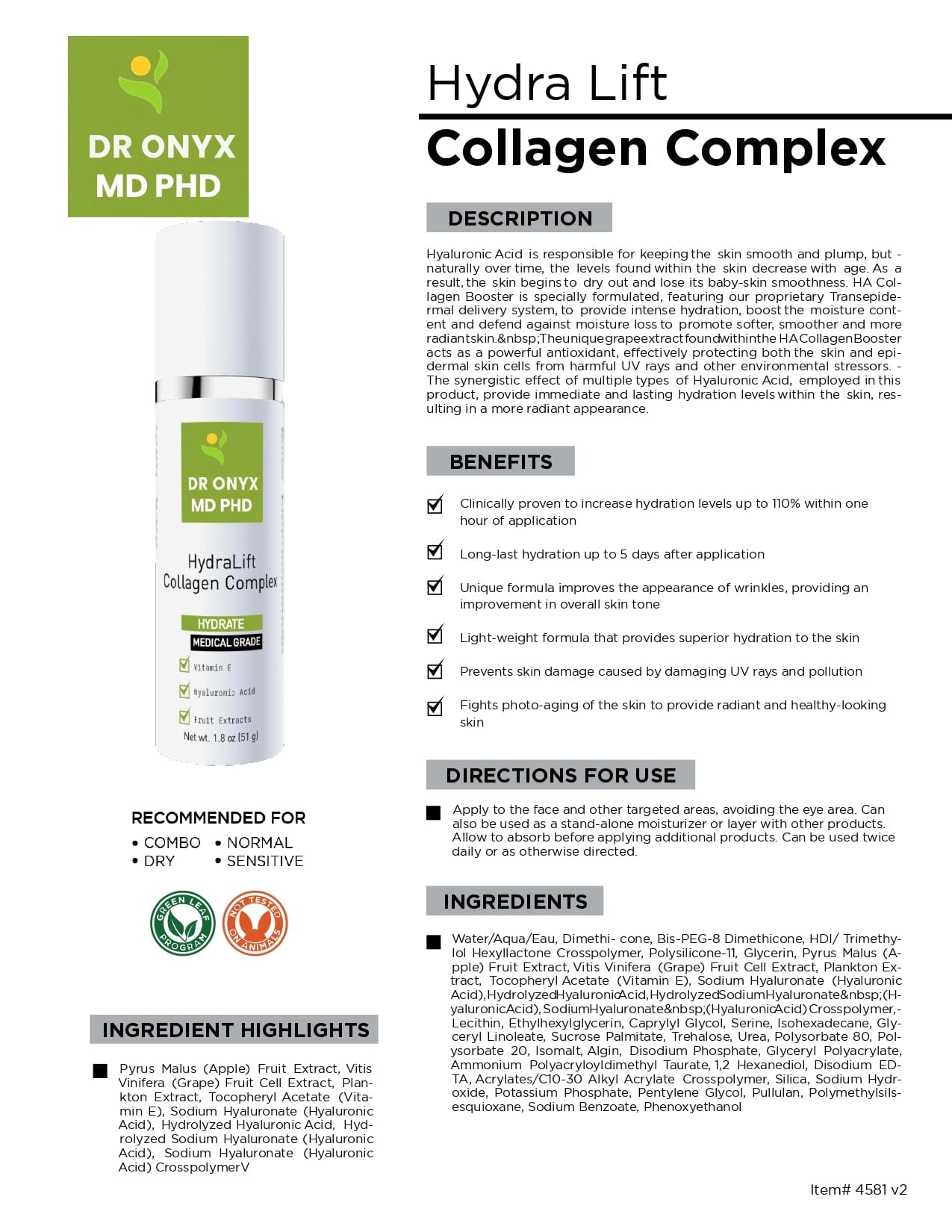 Intensive HydraLift Collagen Cream (MD PhD Formulated)