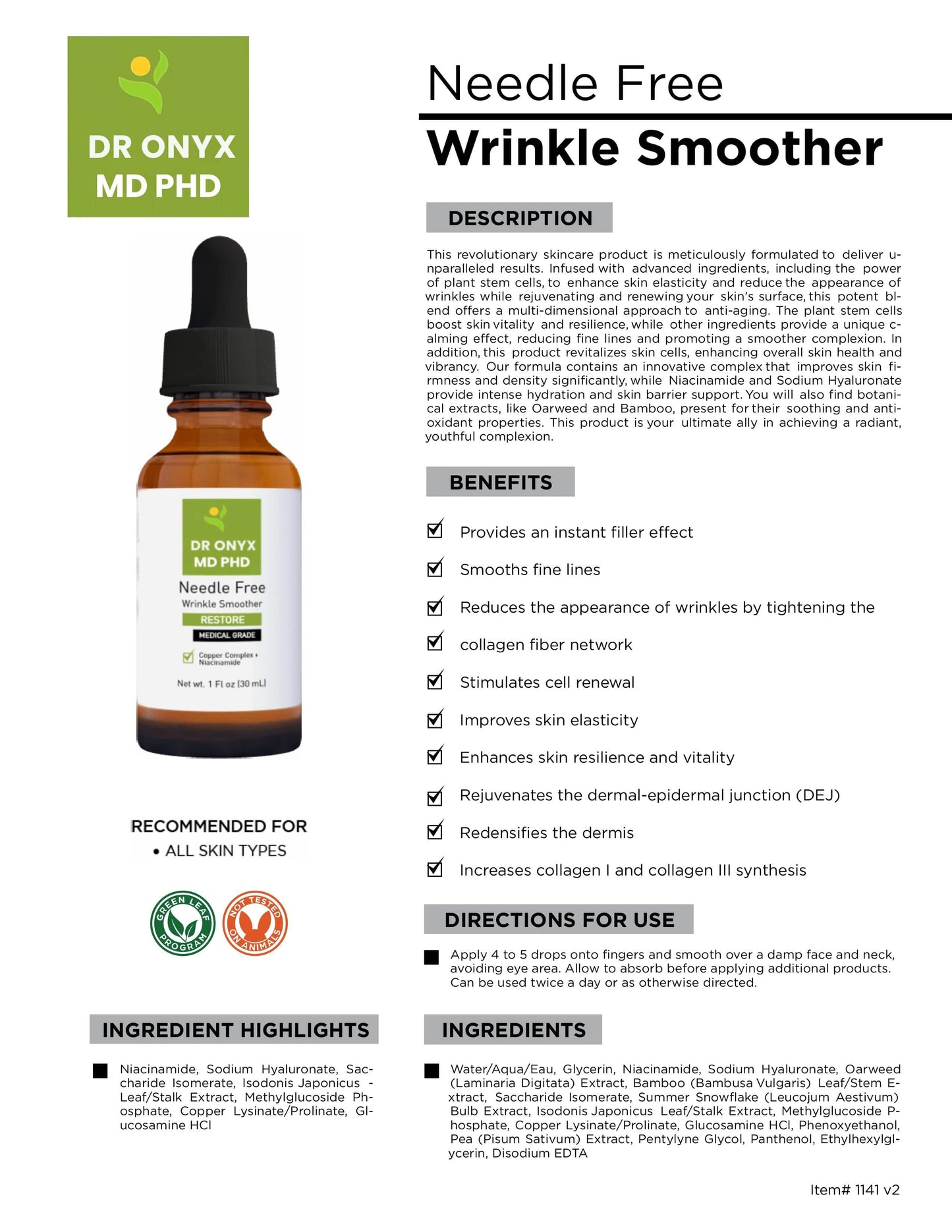 Peptide Wrinkle Smoothing Serum (MD PhD Formulated)