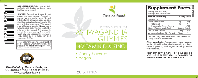 Ashwagandha Gummies with Vitamin D & Zinc, Vegan - casa de sante