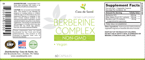 Berberine Complex - Berberine 1000mg Per Serving Plus Bitter Melon & Banaba Leaf Extract, Non-GMO Vegan, AMPK Metabolic Activator (Bitter Melon) - 60 Caps - casa de sante