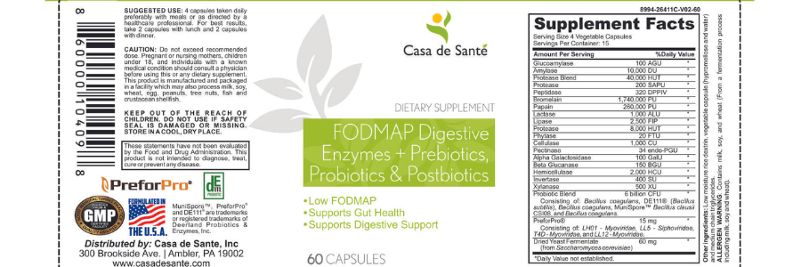 FODMAP Digestive Enzymes with Probiotics Prebiotics & Postbiotics Vegetarian & Raw Diets, IBS SIBO Food Intolerance Malabsorption Prevent Gas & Bloat - casa de sante
