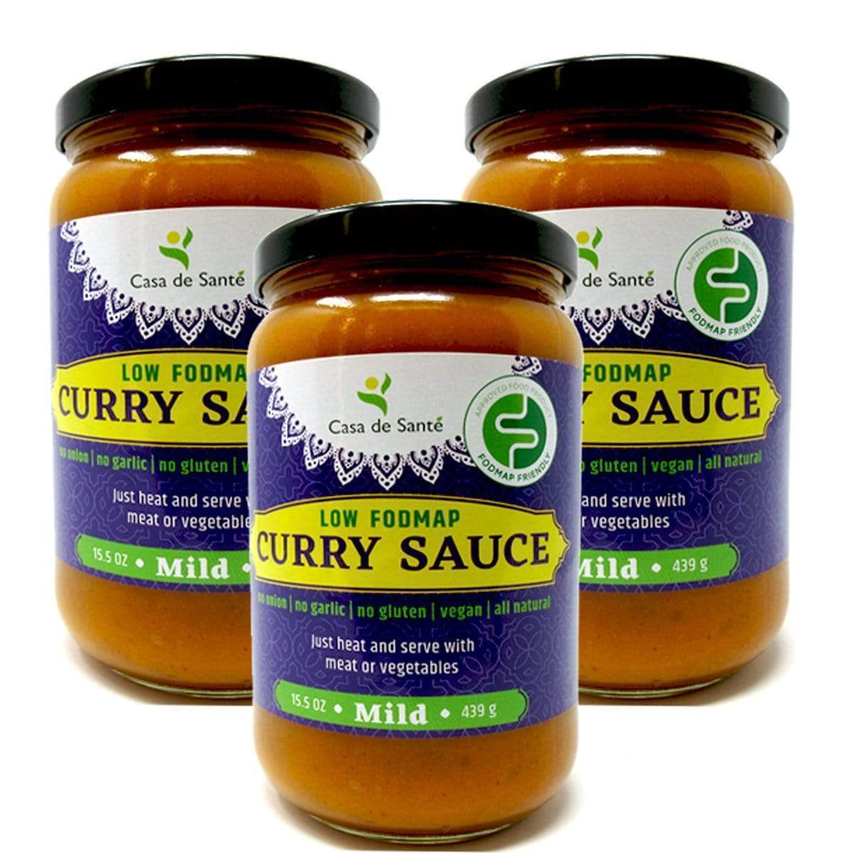 Low FODMAP Certified Curry Sauce - No Onion No Garlic, Gluten & Lactose-free, Low Sodium & Low Fat, Whole30, Paleo, Keto, Gut Friendly, Mild (3 Pk) - casa de sante