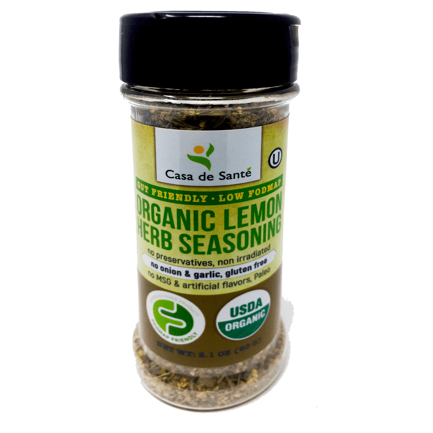 Organic Low FODMAP Certified Spice Mix (Lemon Herb) - No Onion No Garlic, Gluten Free, AIP, Low Sodium, No Carb, Keto, Paleo, Kosher - casa de sante