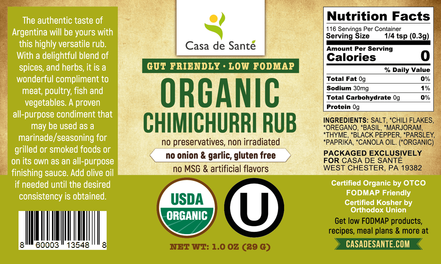 Organic Low FODMAP Spice Mix (Chimichurri Rub) - No Onion No Garlic, Gluten Free, Low Sodium, No Carb, Keto, Paleo, Kosher - casa de sante