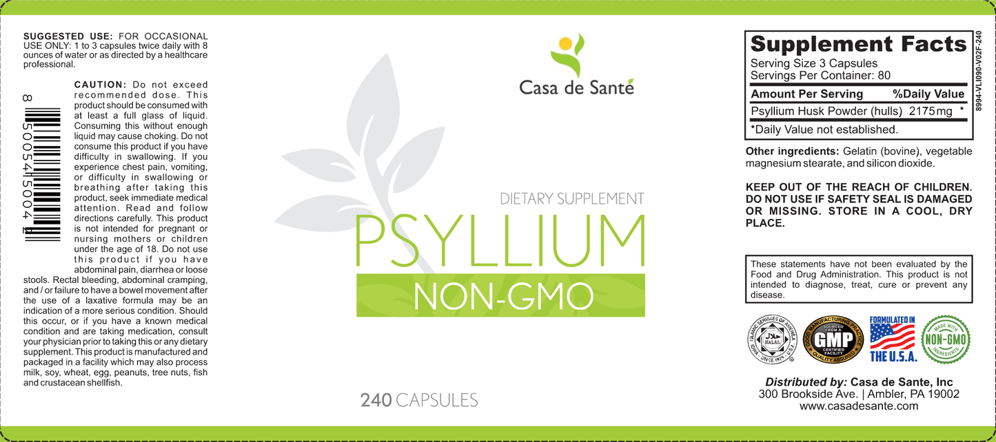 Psyllium, Non GMO, Low FODMAP, Low Histamine Fiber - casa de sante